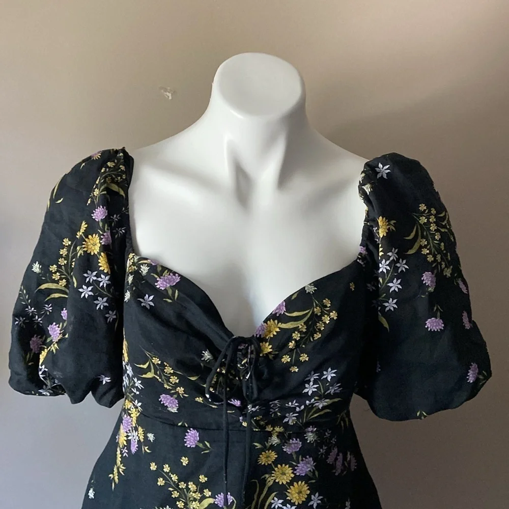 Steve Madden Black Violeta Dress With Puff Sleeves Mini 100% Cotton Size Medium